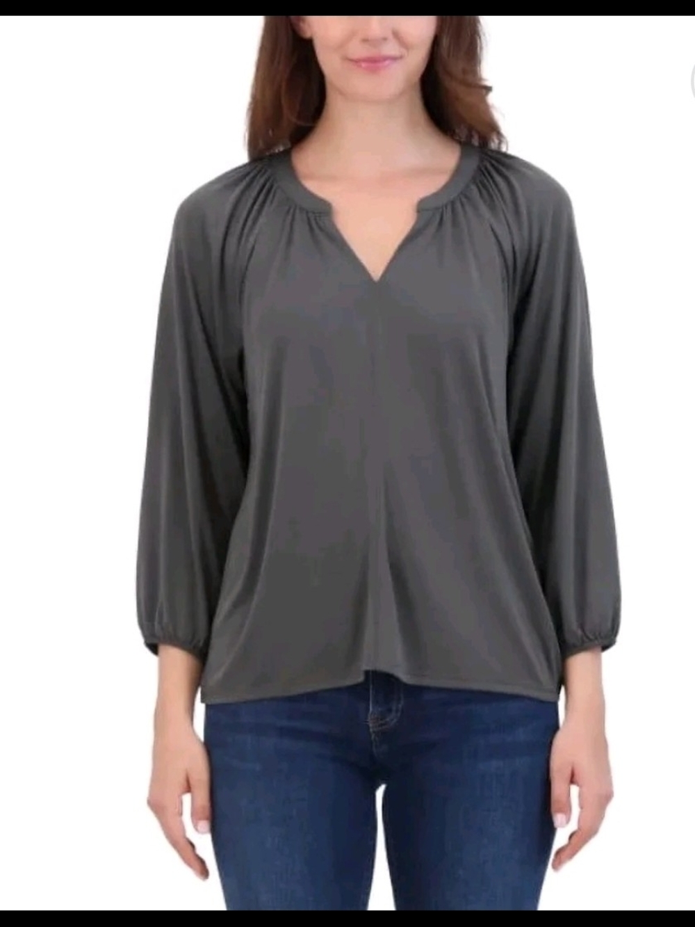 Lucky Brand Women's Gray Split Neck3/4 Raglan Sleeve Knit Rayon Blouse Small NWT